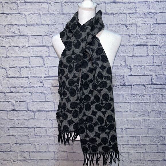 COACH WOOL SCARF - Lambs wool 100% black and gray - Picture 1 of 10